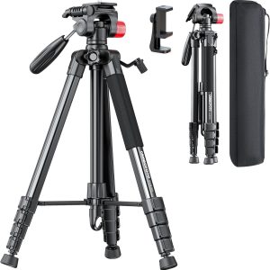 74"-Camera-Tripod, Porfessional Aluminum Heavy Duty Tripod Stand for Mirrorless Camera/DSLR/Cell Phone/Camcorder, with Holder and Travel Bag