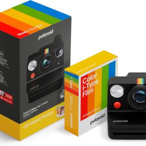 Now+ 3rd Generation I-Type Instant Camera + Film Bundle - Now+ Bluetooth App Controlled Black Camera + 16 Color Photos (6562)